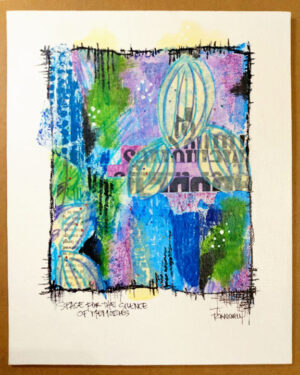 Collage of mixed papers, in cool colors, – Unframed.